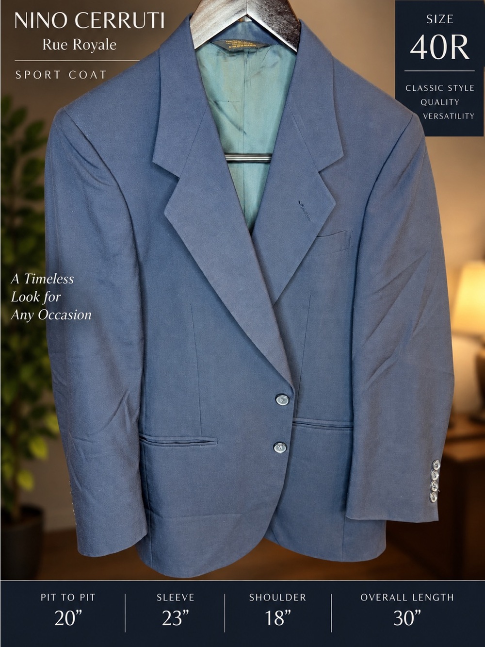 Nino Cerruti Rue Royale Sport Coat Mens 40R Navy Blue Blazer Wool Classic